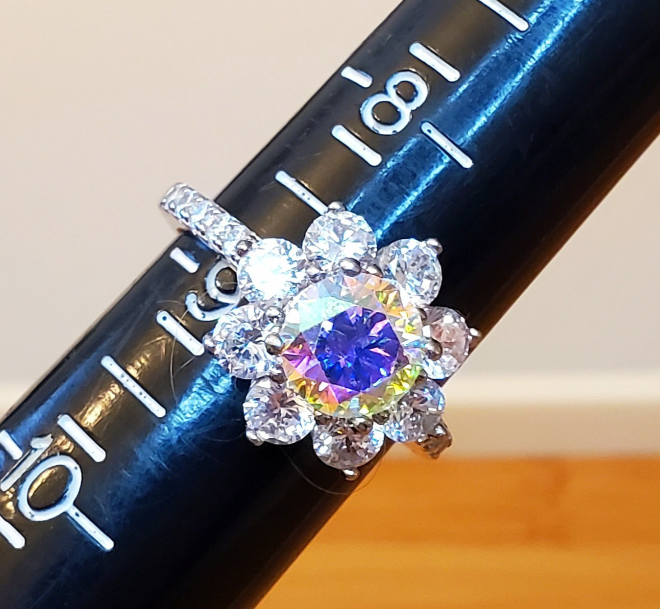 2ct Moissanite Ring Sterling Silver Aurora Borealis Snowflake Sz 8.75