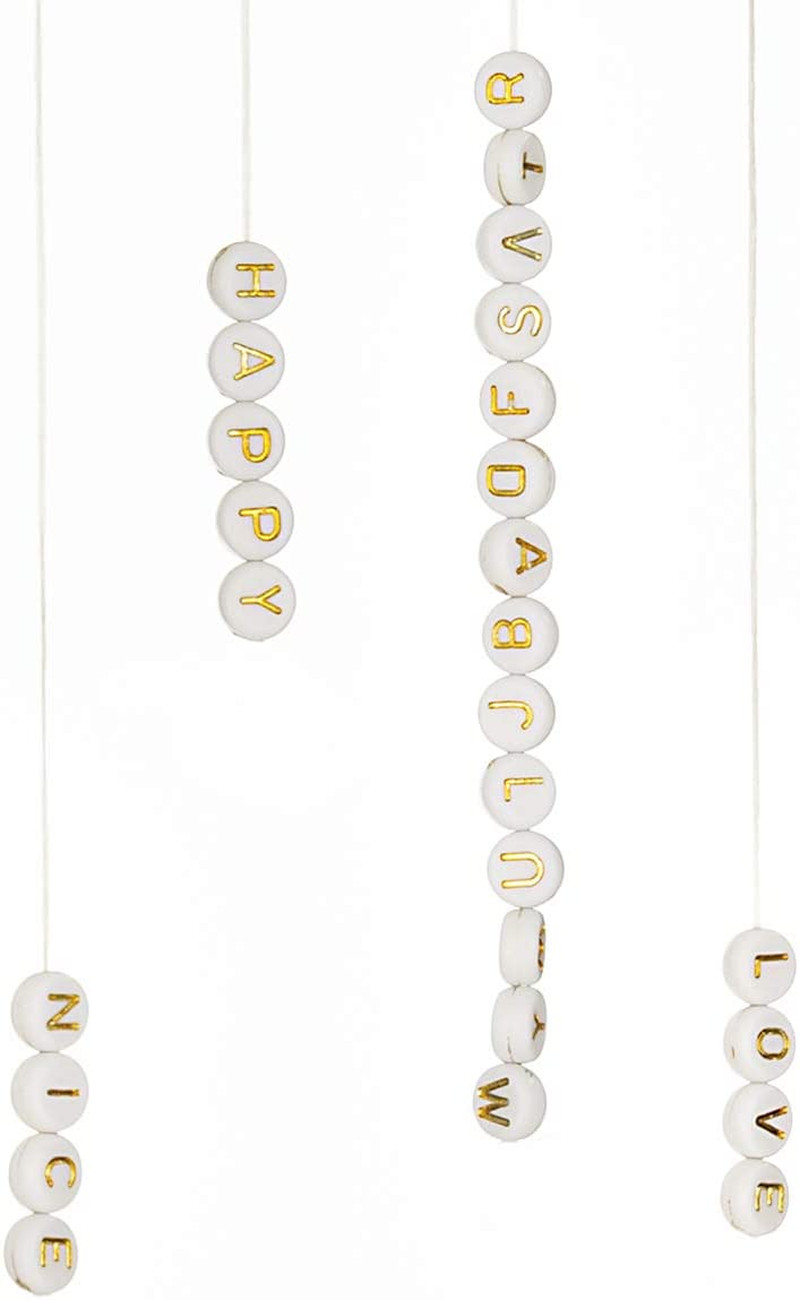 500 Pcs Acrylic Alphabet Letter Beads Gold on White Name Bracelets for Jewelry M