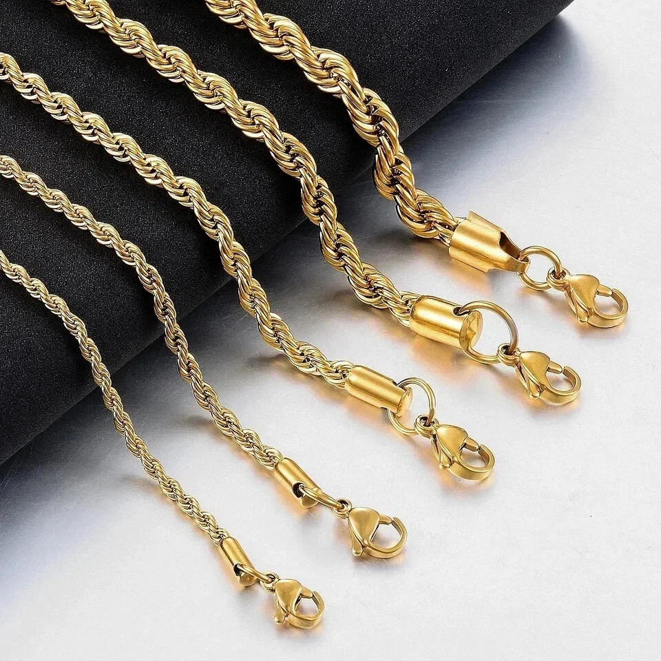 Twisted Rope Chain Necklace For Men Women Stainless Steel No Fade Classic Look