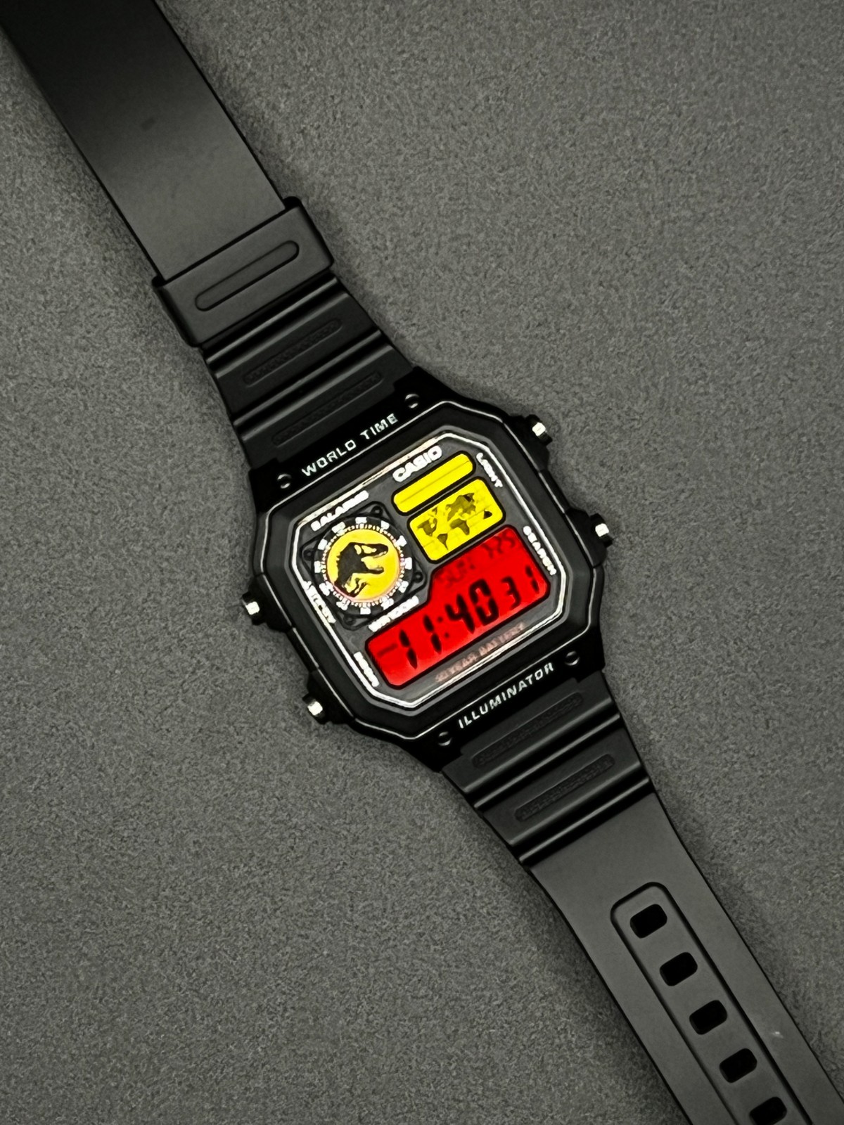 “Jurassic” | 🦖🔴🟡 | Custom CASIO AE-1200WHD | World Time | Royale | Watch MOD