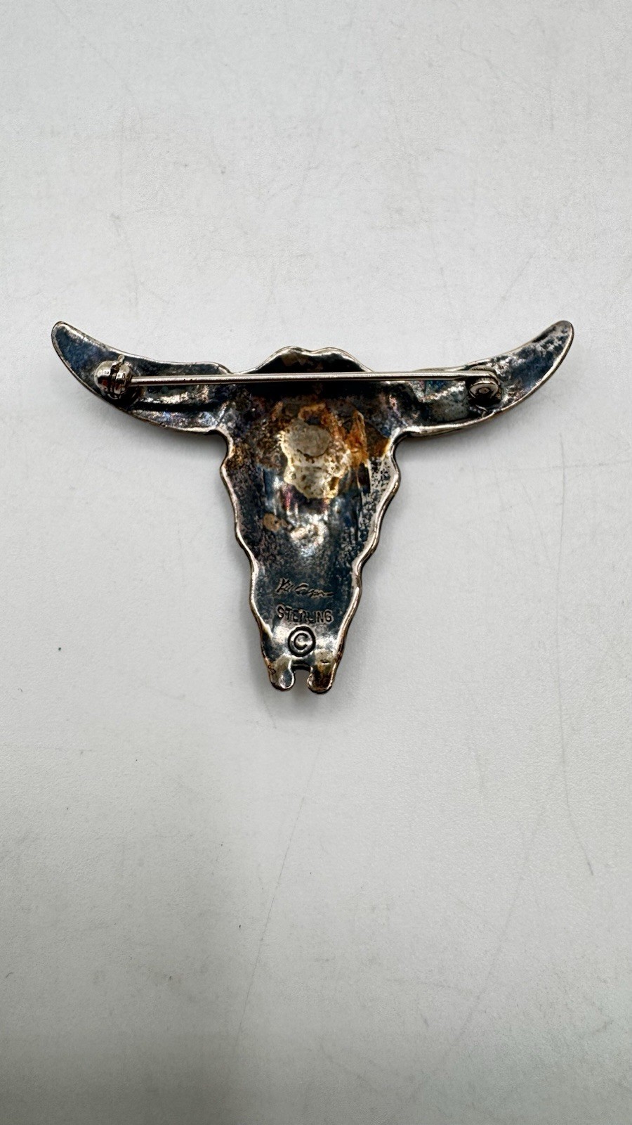 Vintage Sterling Kit Carson Buffalo Skull Brooch