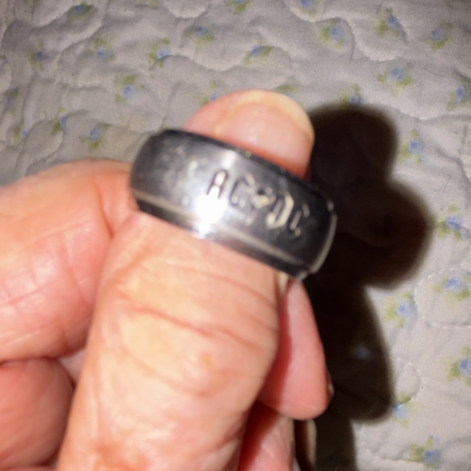 AC/DC Silver Band Ring for Men Engraved Music Theme Round Metal No Stone Style
