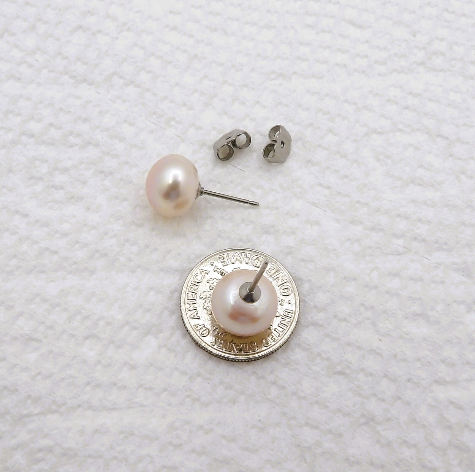 9.7 MM ONE PAIR Natural Pastel Button Genuine Freshwater Pearl Earrings ER036#3