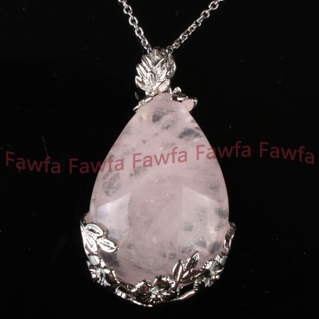 25x35mm Teardrop Gemstone Flowers Pendant Tibet 925 Silver Necklaces + Chain 17′