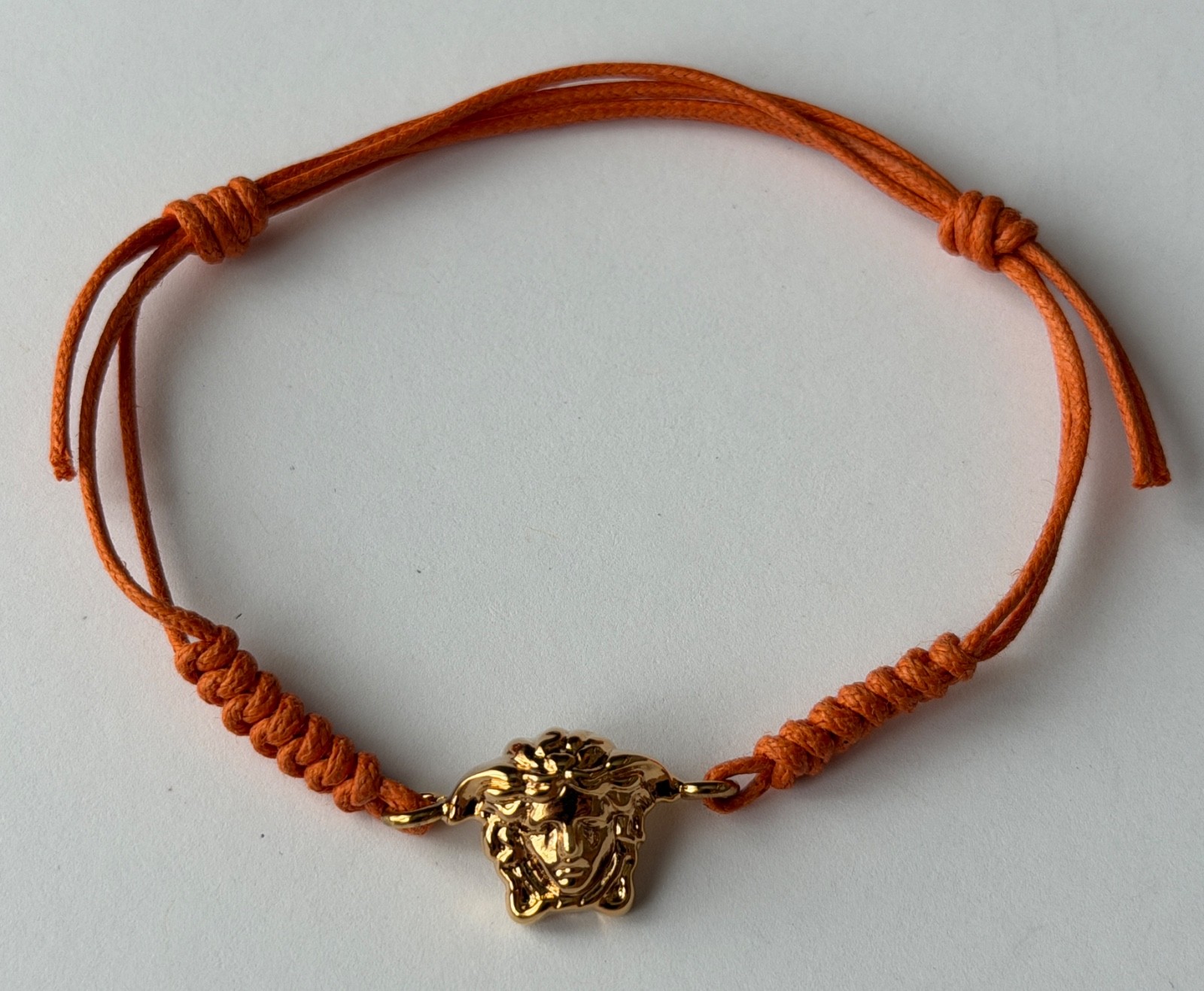 NWT Versace Medusa Head 3D Logo Charm Gold Orange Drawstring Cord Bracelet $495