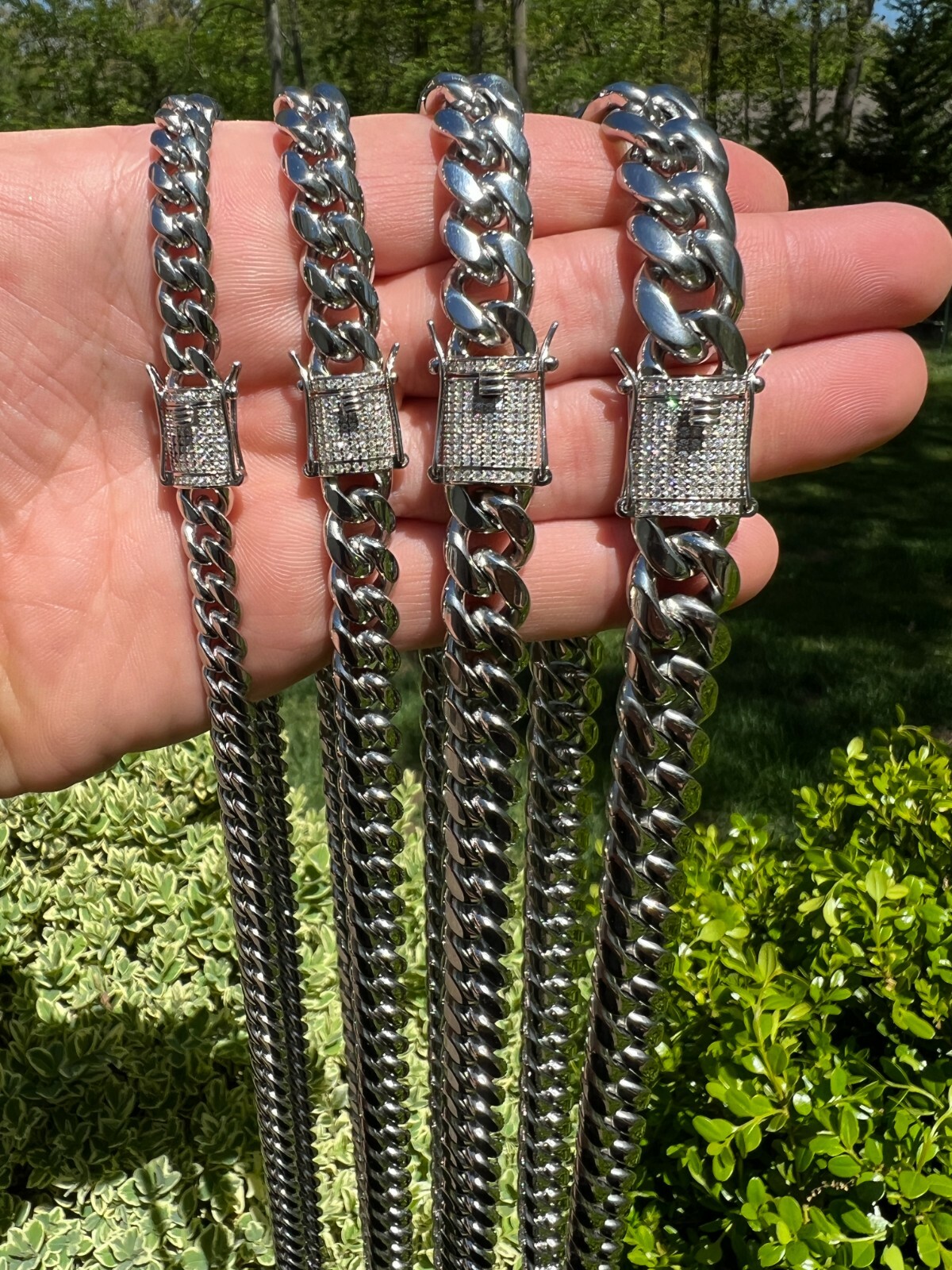 Real Miami Cuban Link Chain Necklace Bracelet Stainless Steel MOISSANITE Clasp