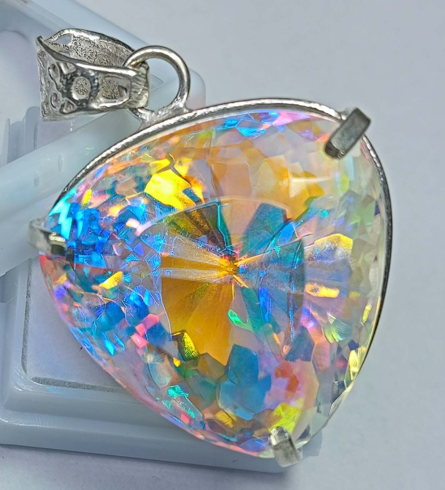 Mystic Topaz Trillion Cut Pendant 87.10 Ct Natural Locket Gemstone EGL Certified