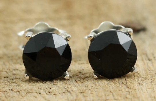 6x6mm Stud 4 Prong Earring for Men’s Round Black Simulated Diamond 925 Silver
