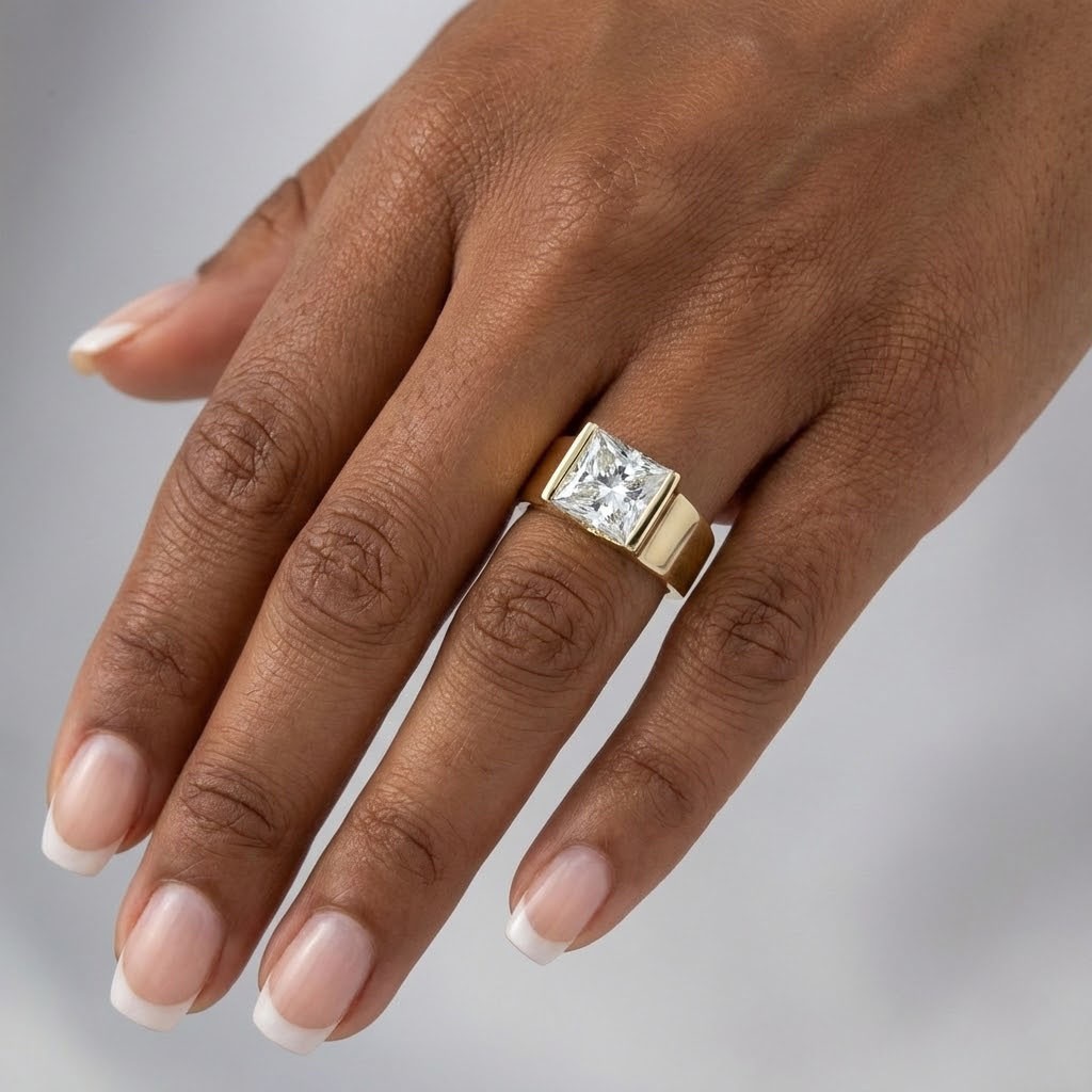 Side Stone Engagement Ring 14K Gold 4.13 Carat Princess Lab-Grown Diamond G VS1