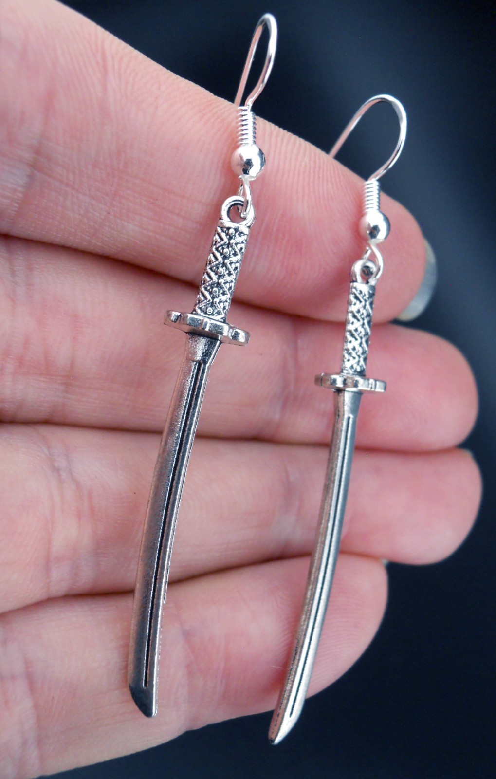 Sword Earrings Sterling Silver Ear Wires Katana Charms New Jewelry Swords