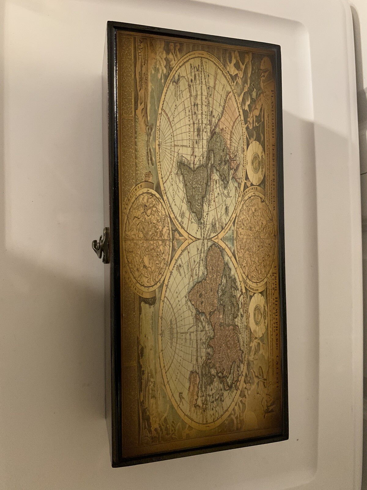 Beautiful Jewelry Box Wood Velvet World Map Keepsake
