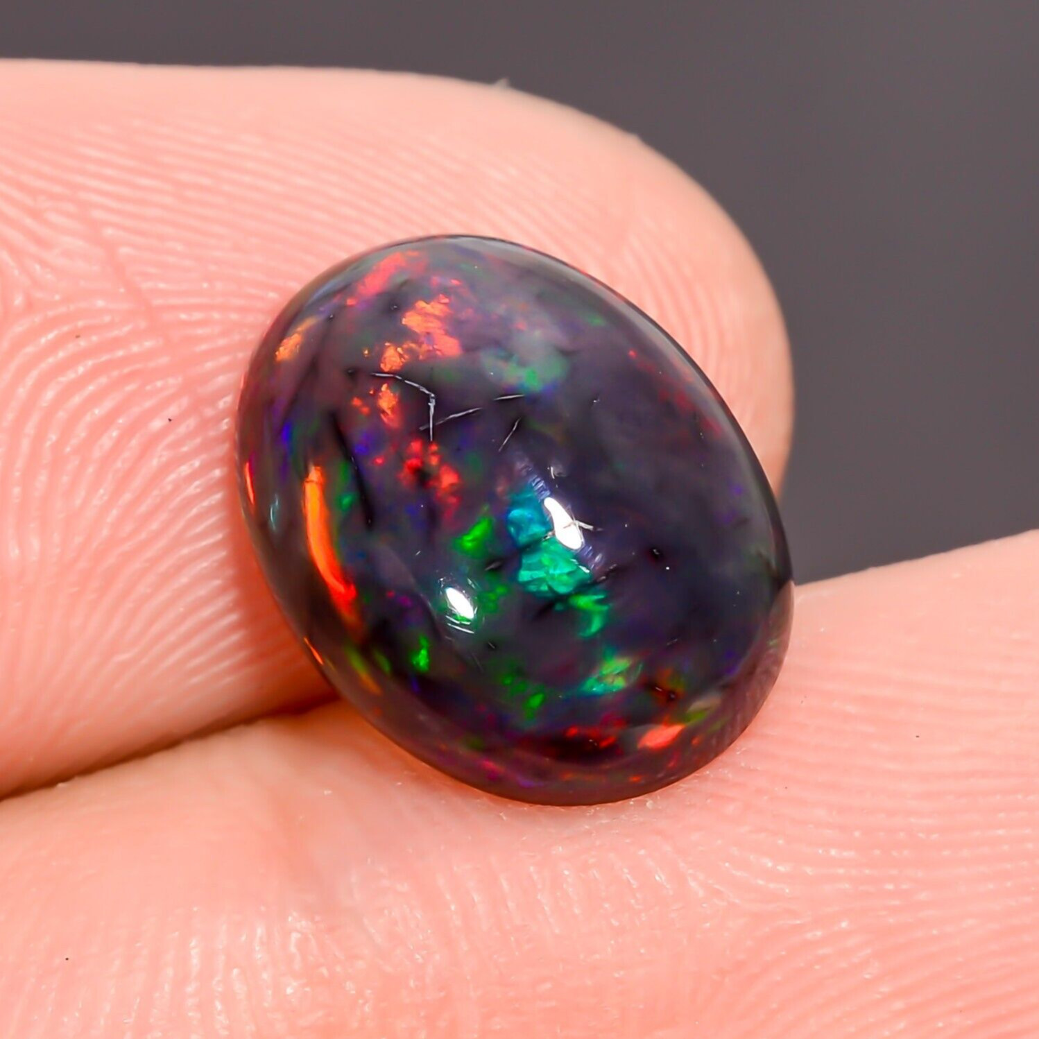 2.50 Cts Natural Black Ethiopian Opal Oval Cabochon Loose Gemstone 12X9X5 mm