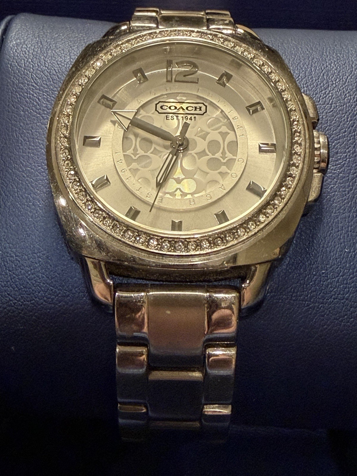 Coach Women’s Quartz Analog Gold Logo Dial Crystal Bezel Bracelet Watch