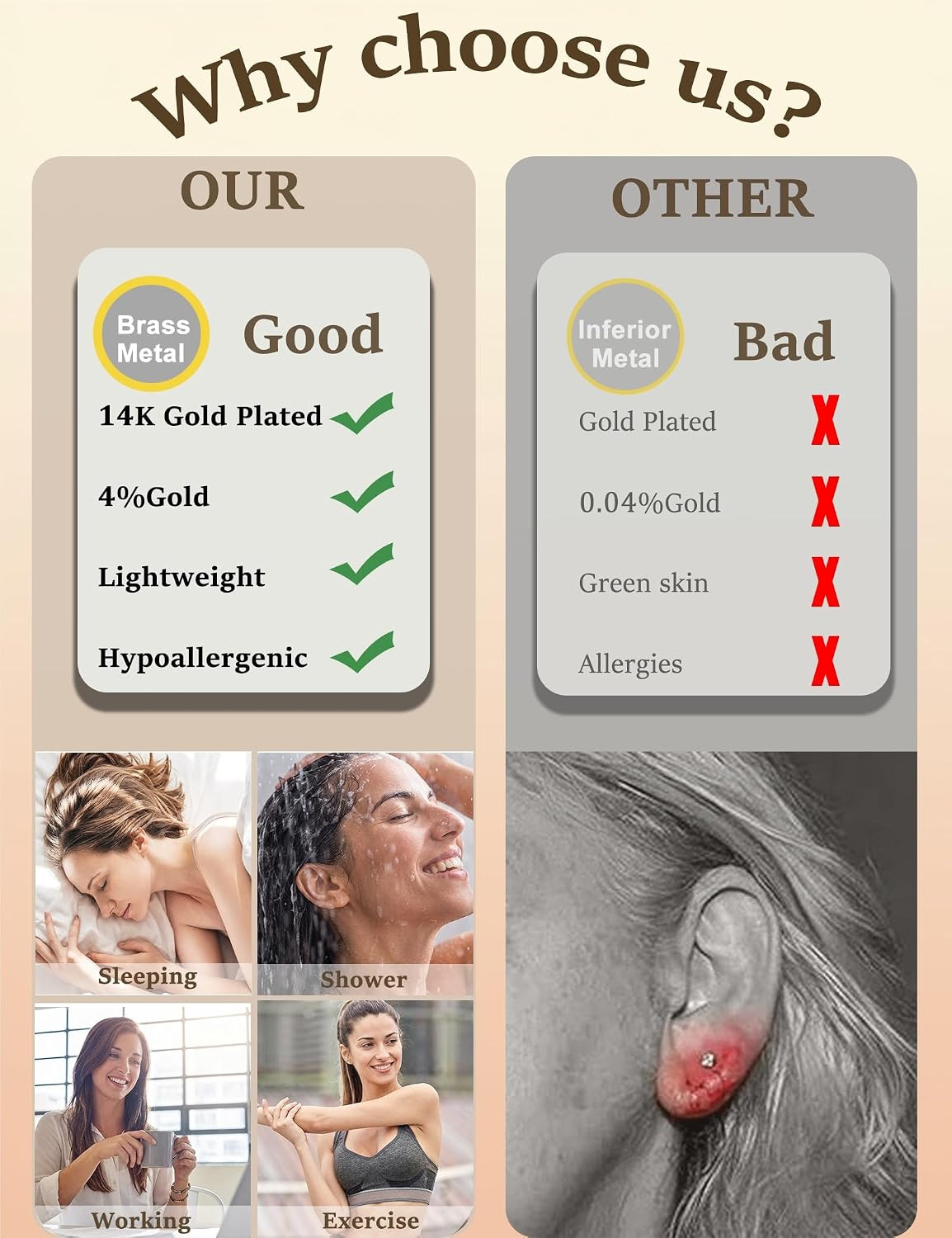 Small Chunky Gold Hoop Earrings for Women 6 Pairs, Multipack Jewelry Gifts | Hug