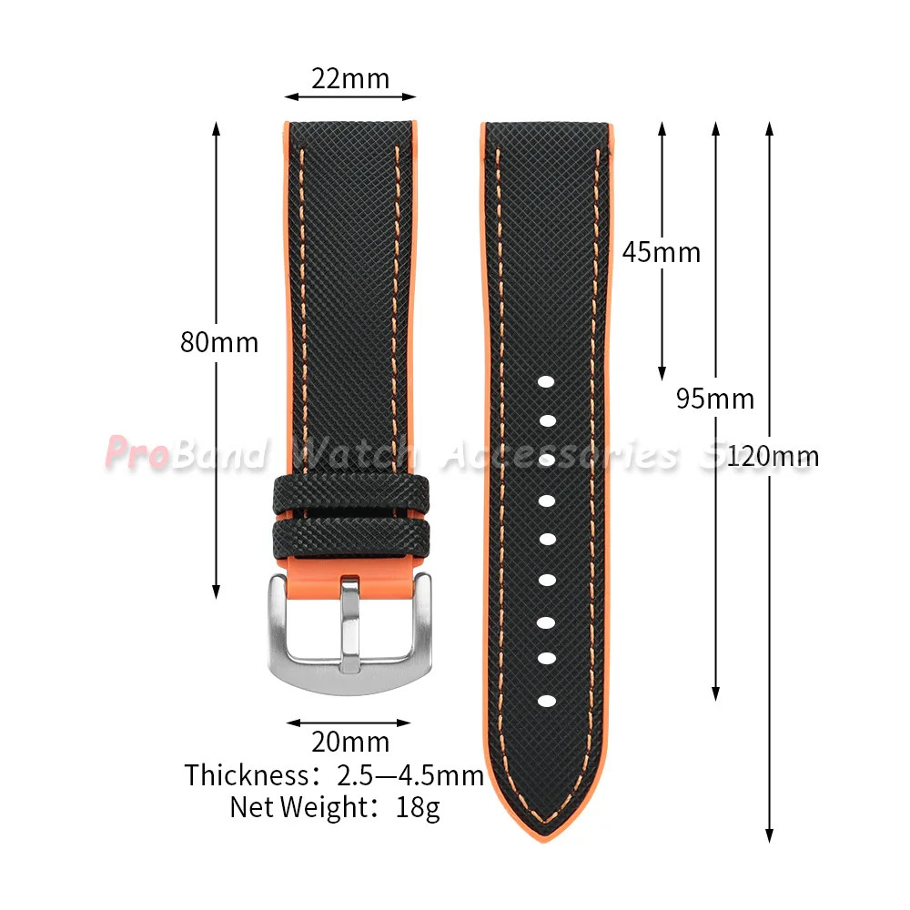 18/19/20/21/22/24mm Rubber Watch Strap Nylon Textured Silicone Bottom Watch Band