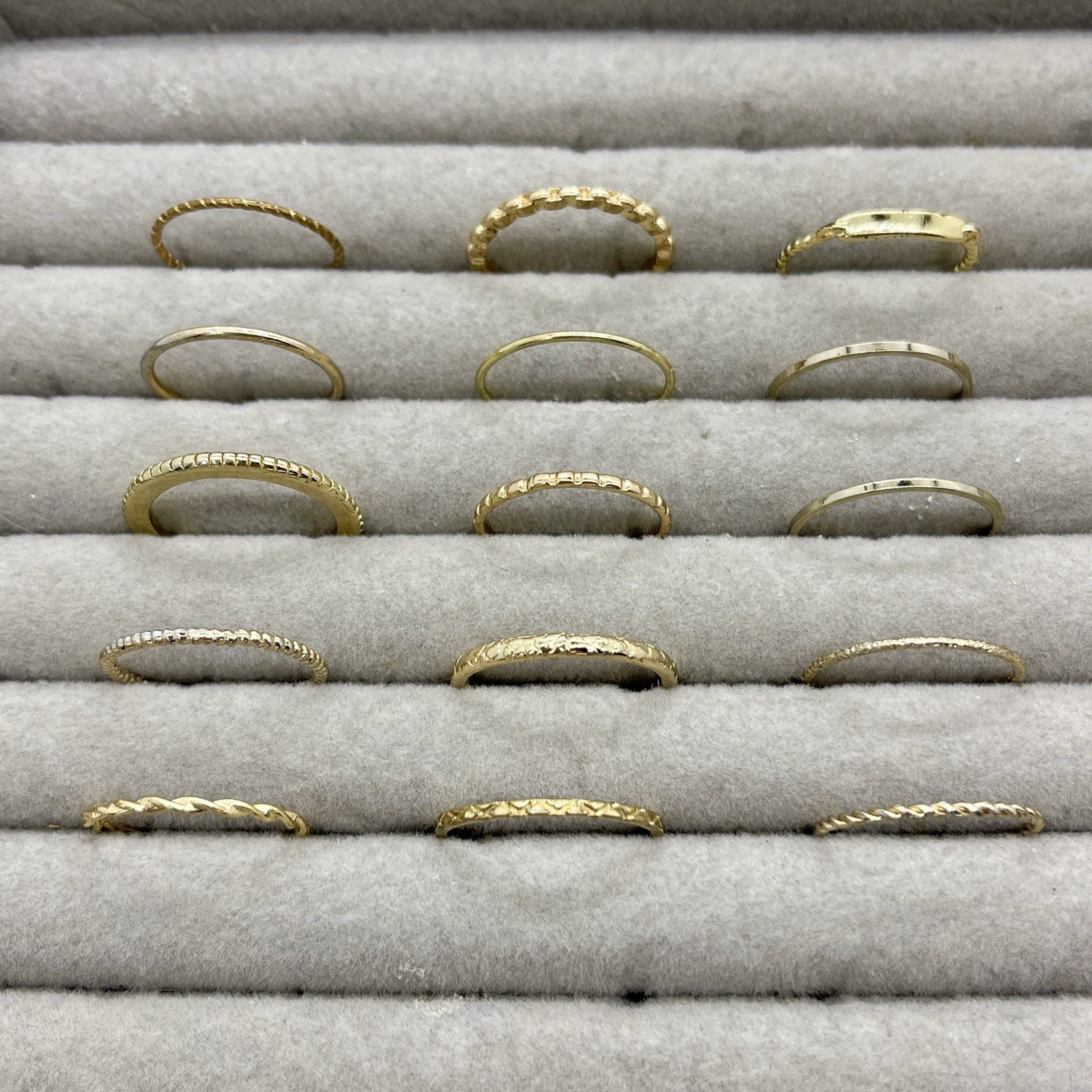 Lot 12 Gold Tone Dainty Thin Stacking Band Rings Twisted Rope Etched Sz 7-9