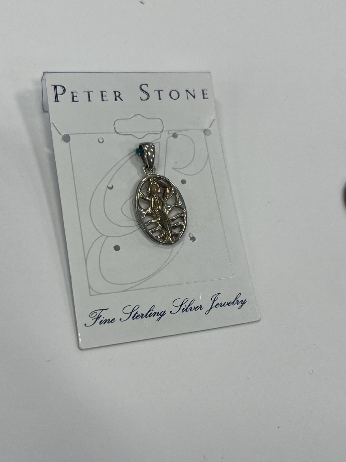 Peter Stone 925 Vintage Nile River Goddess Silver & 14k Gold Inlay Pendant