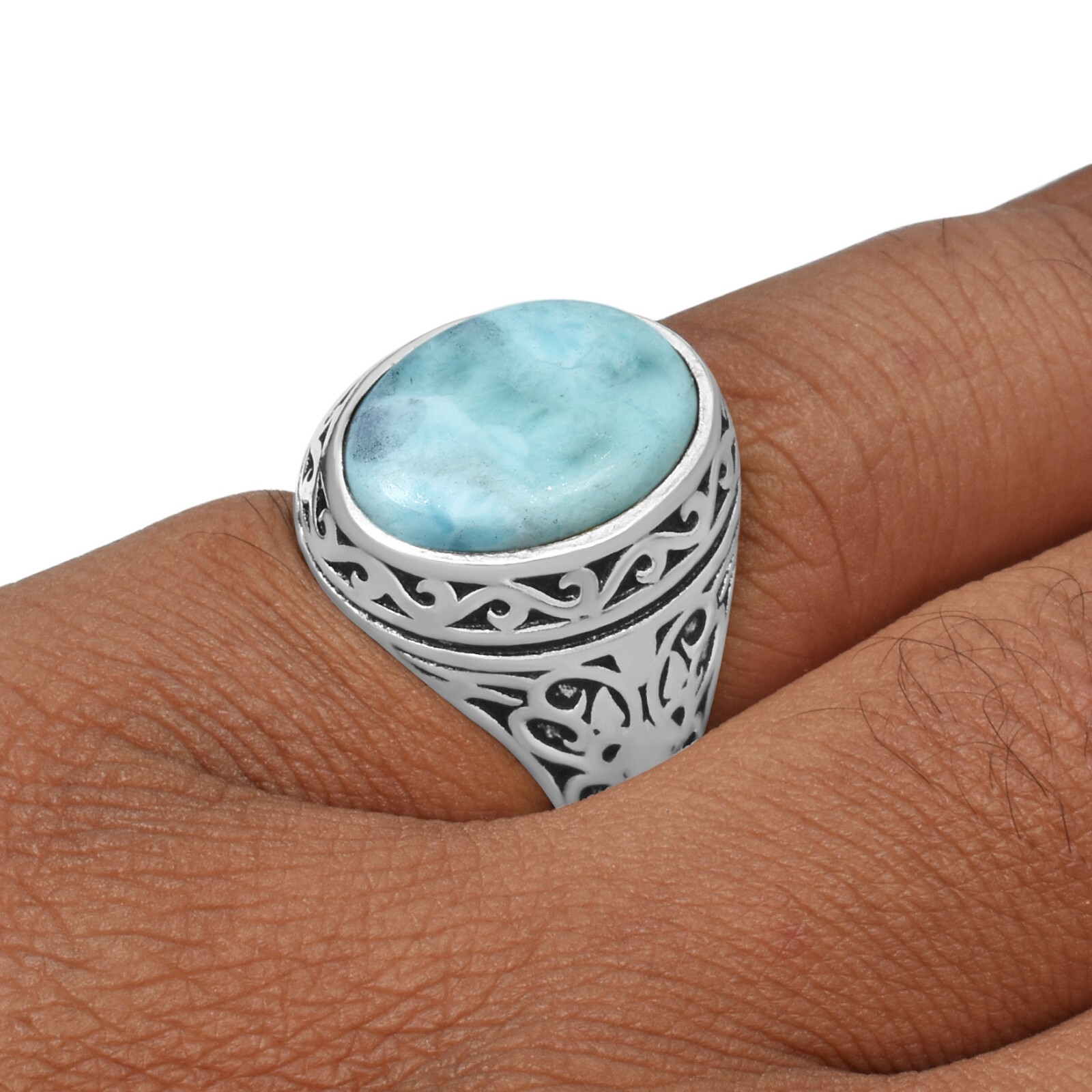 Larimar Ethnic Gemstone Durr Al Najaf Ottoman Arabic Style Jewelry Ring All Size