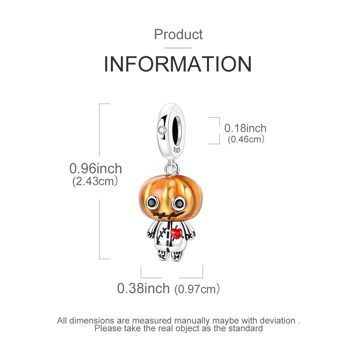 MULA 925 Sterling Silver DIY Charm CZ Pumpkin Doll Pendant for Women Bracelet