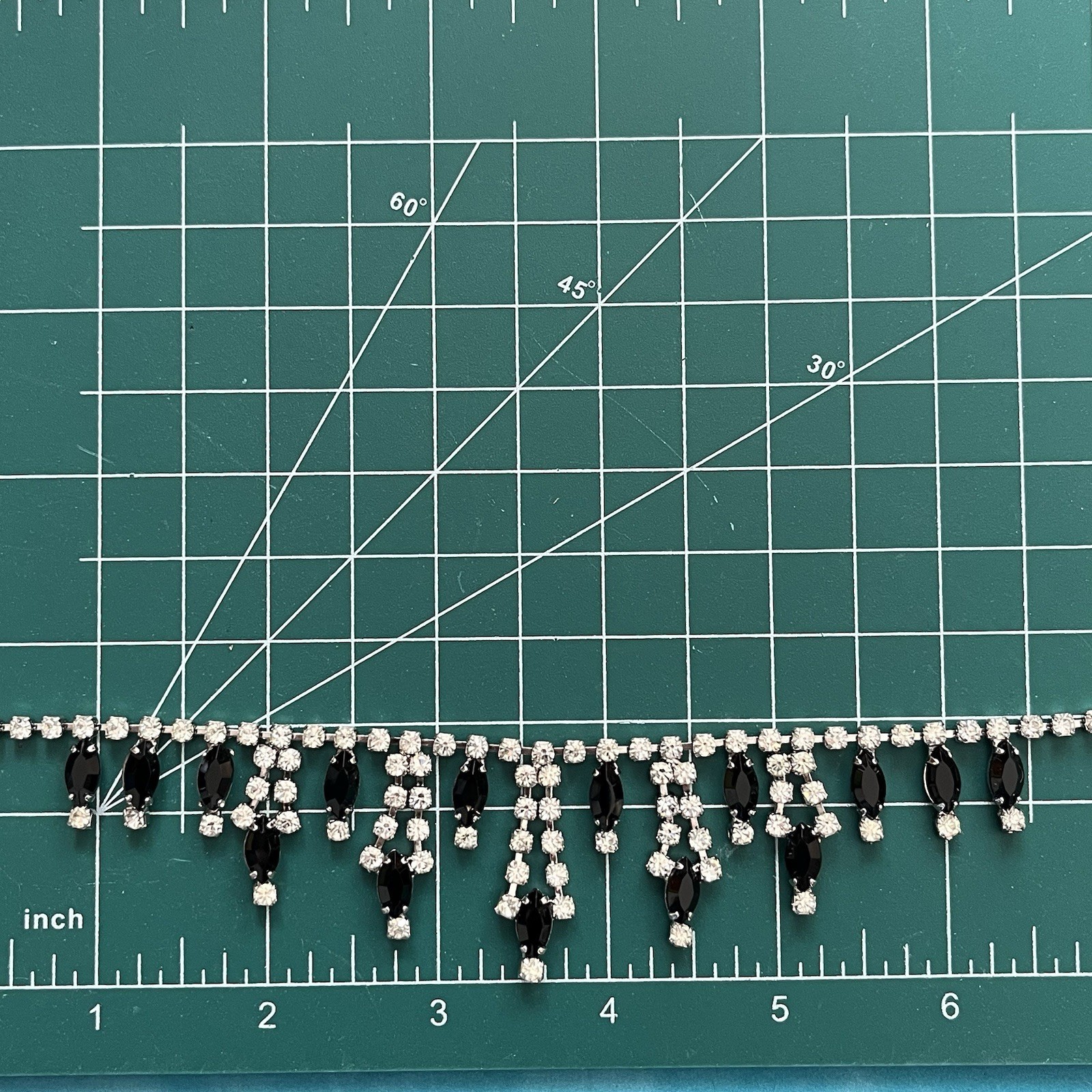 VTG Clear Colorless Black Rhinestones Necklace Clip-on Earrings Set Silver Tone