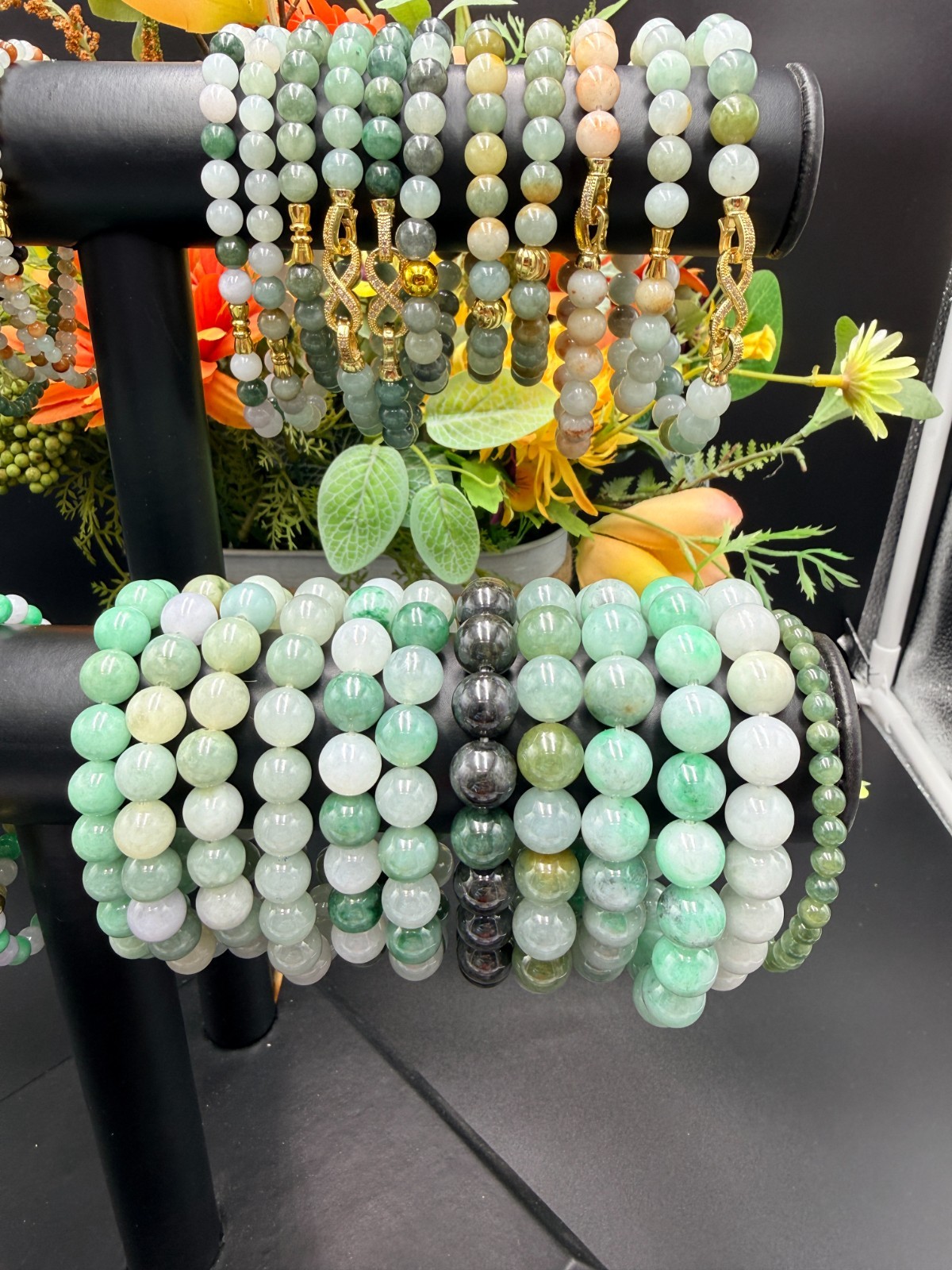 Certified Natural Jadeite Jade Beaded Bracelet Spicy Green 11.8 mm #100080