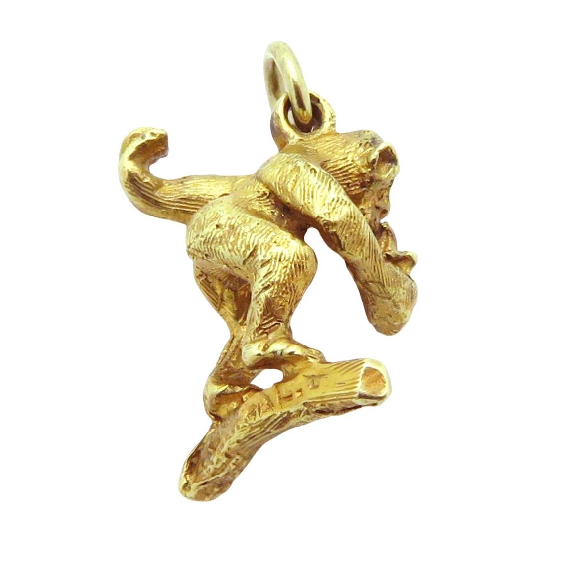 Rare Vintage 14K Gold 3D Monkey on Branch Eating a Banana Charm Ireland 1962