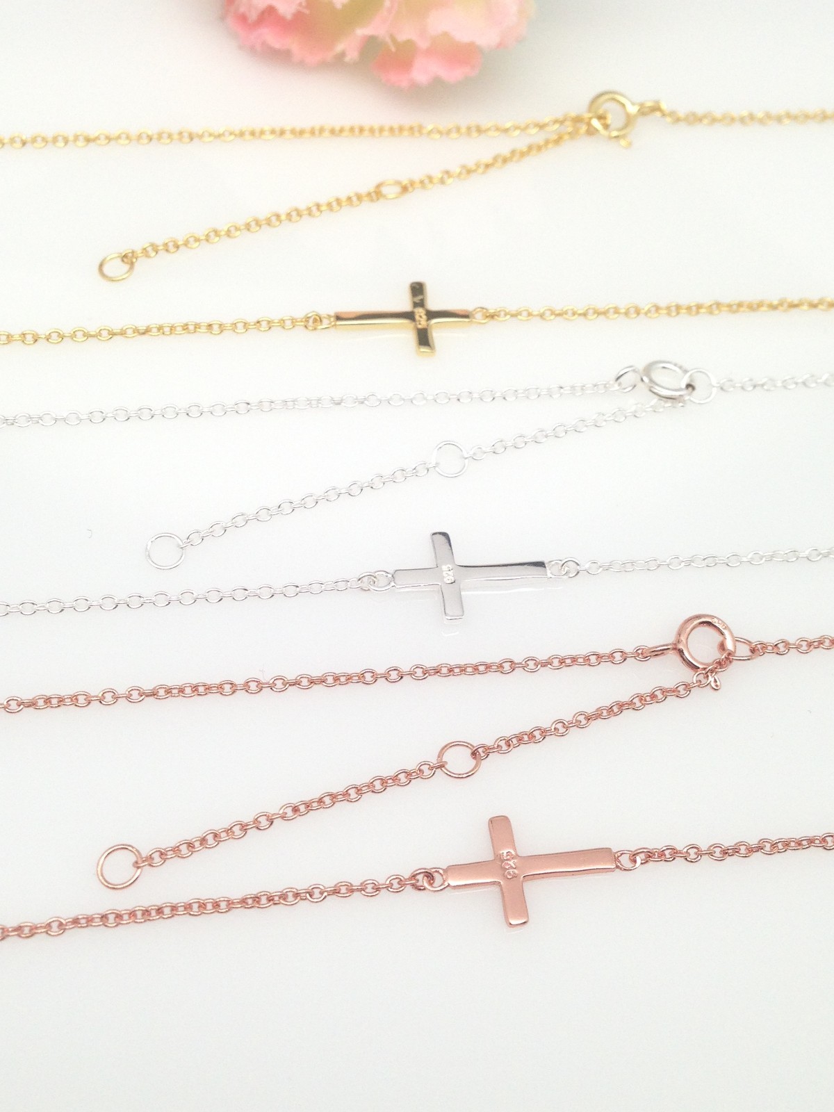 Sterling Silver 925 Sideways Cross Pendant Necklace Tiny 13mm/0.51″ 15.75-17.75″