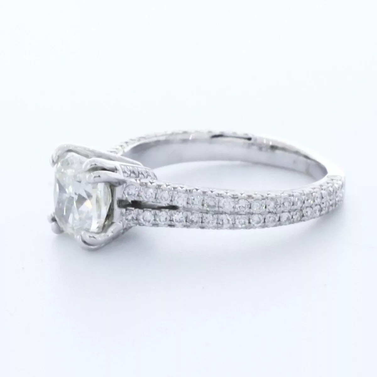 Side Stone Engagement Ring 14K Gold 2.53 Carat Cushion Lab-Grown Diamond H VS2