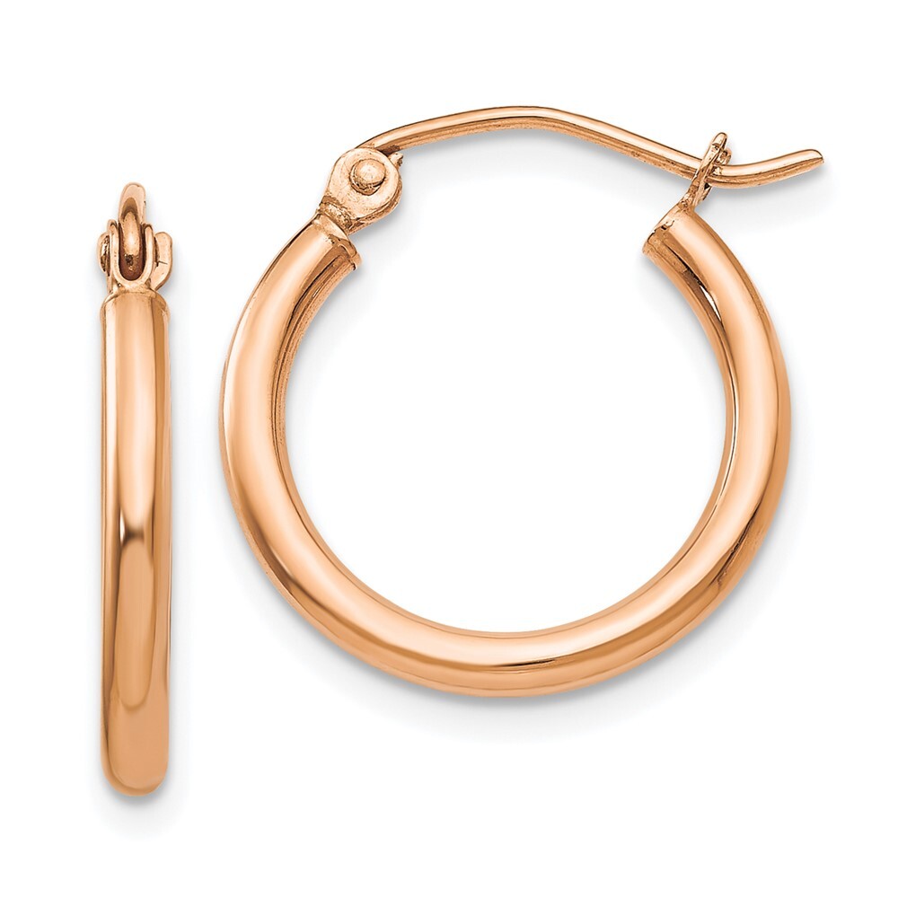 10k Rose Gold Polished Lightweight Tube Hoop Earrings L-17 mm, W-2.5 mm