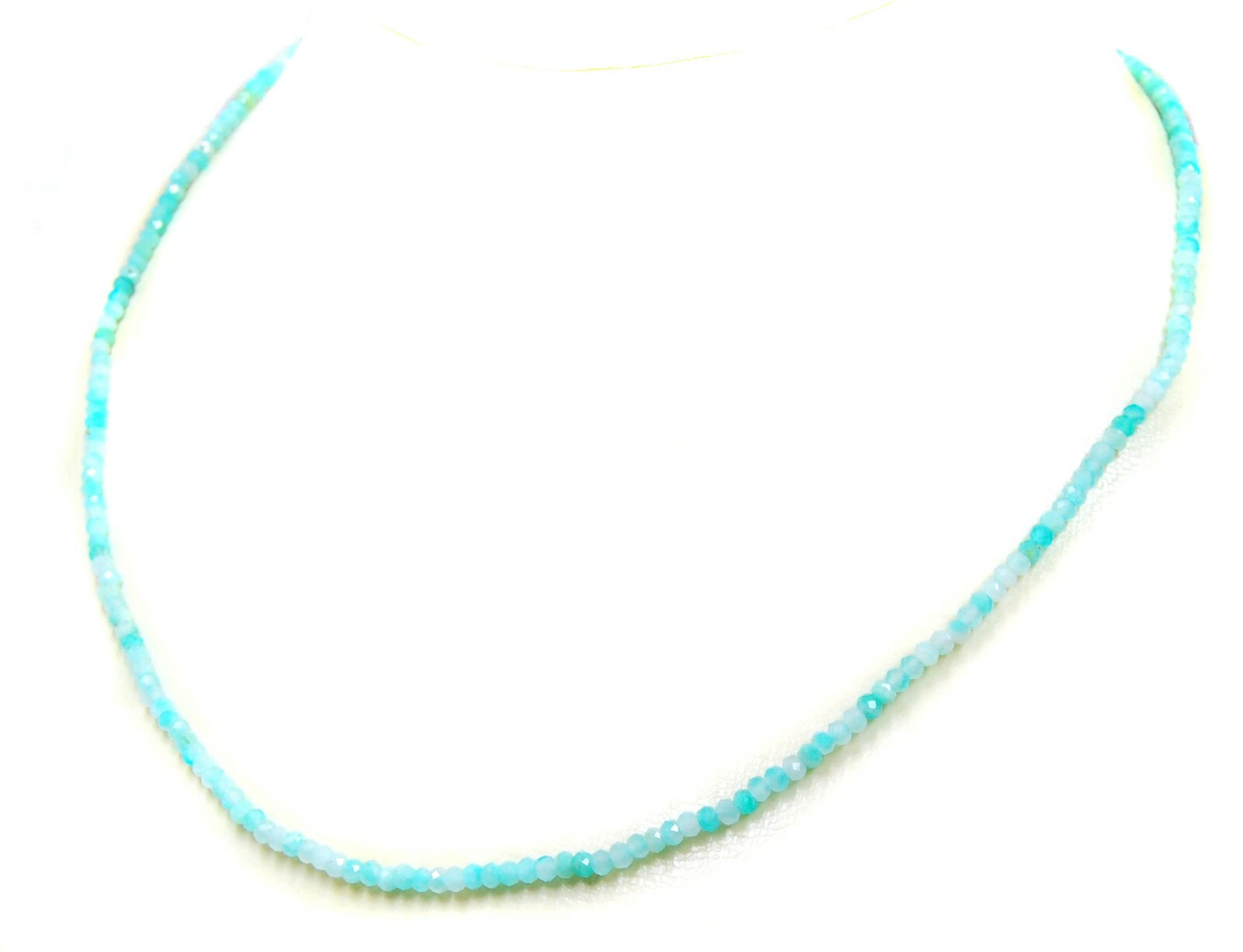 Green Andean Opal Faceted Wheel Shape Gemstone Necklace Ø-3mm 925 Silver
