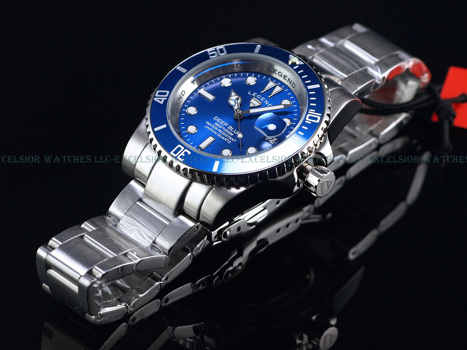 NEW Legend Men’s 200m Deep Blue Diver Egyptian Blue Dial Miyota Quartz SS Watch