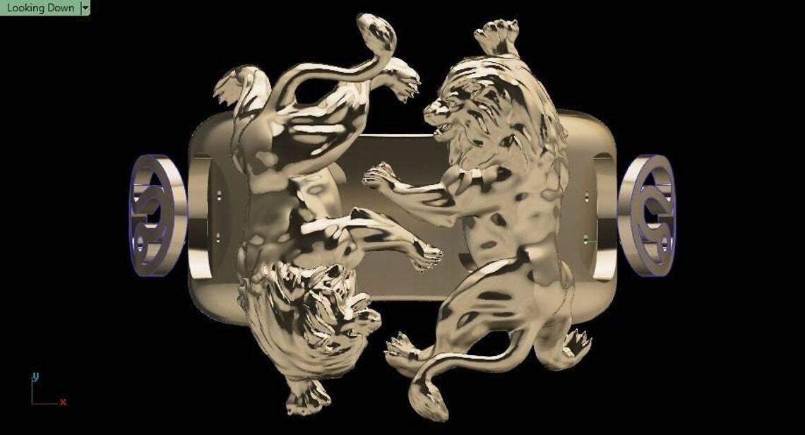 Moderately Included n/a Gold Over Lion Ring 925 Solid Yellow Gold