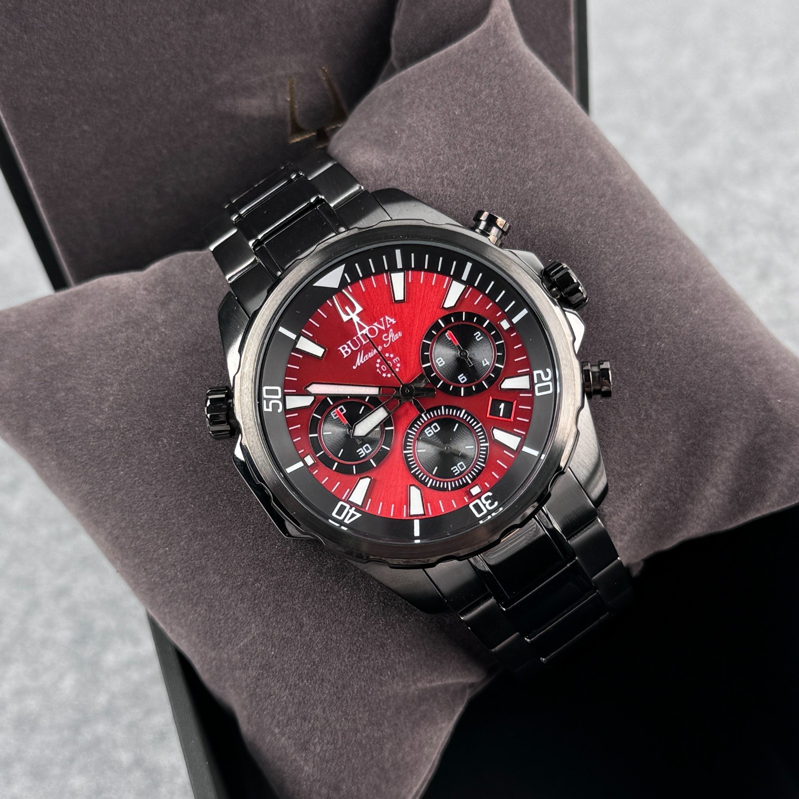 Bulova Marine Star 98B350 Men’s Chronograph 43mm Red Dial Quartz Watch
