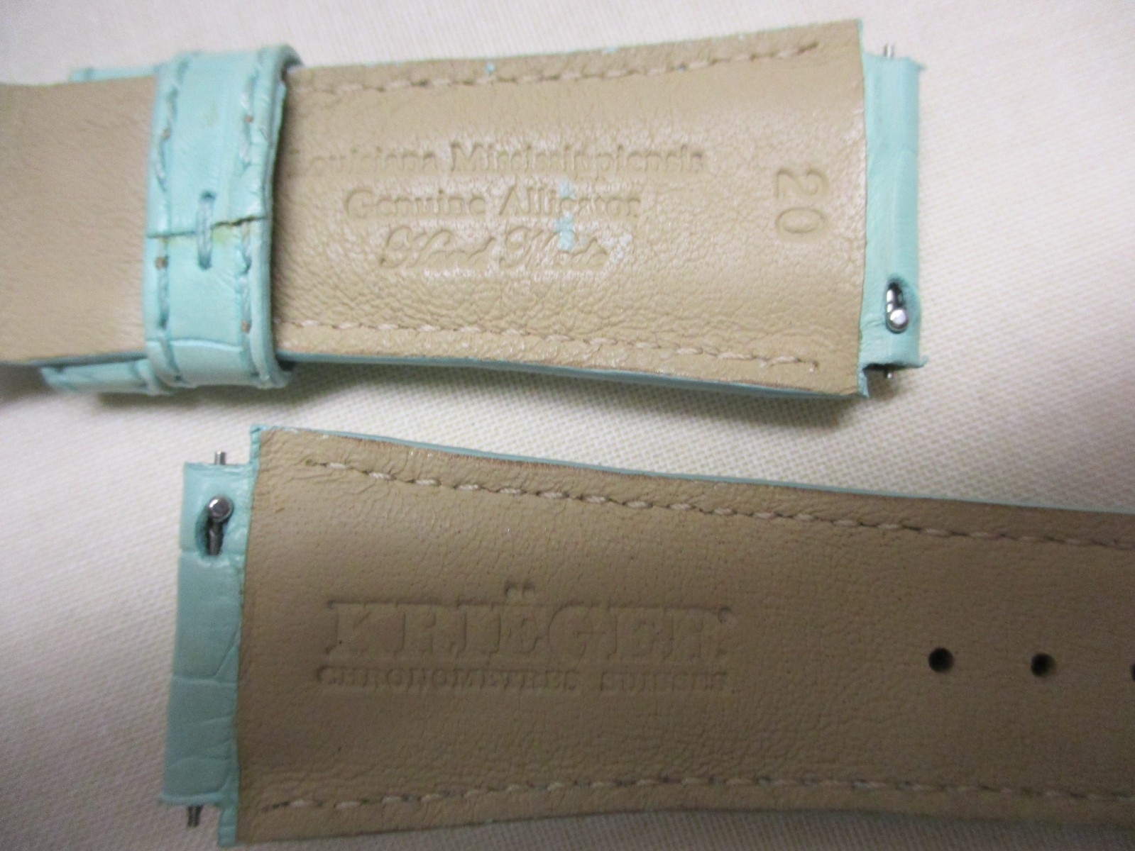 KRIEGER 20mm Lug-End Green Alligator Leather Watch Straps 1068S 110+70mm w/3Pins