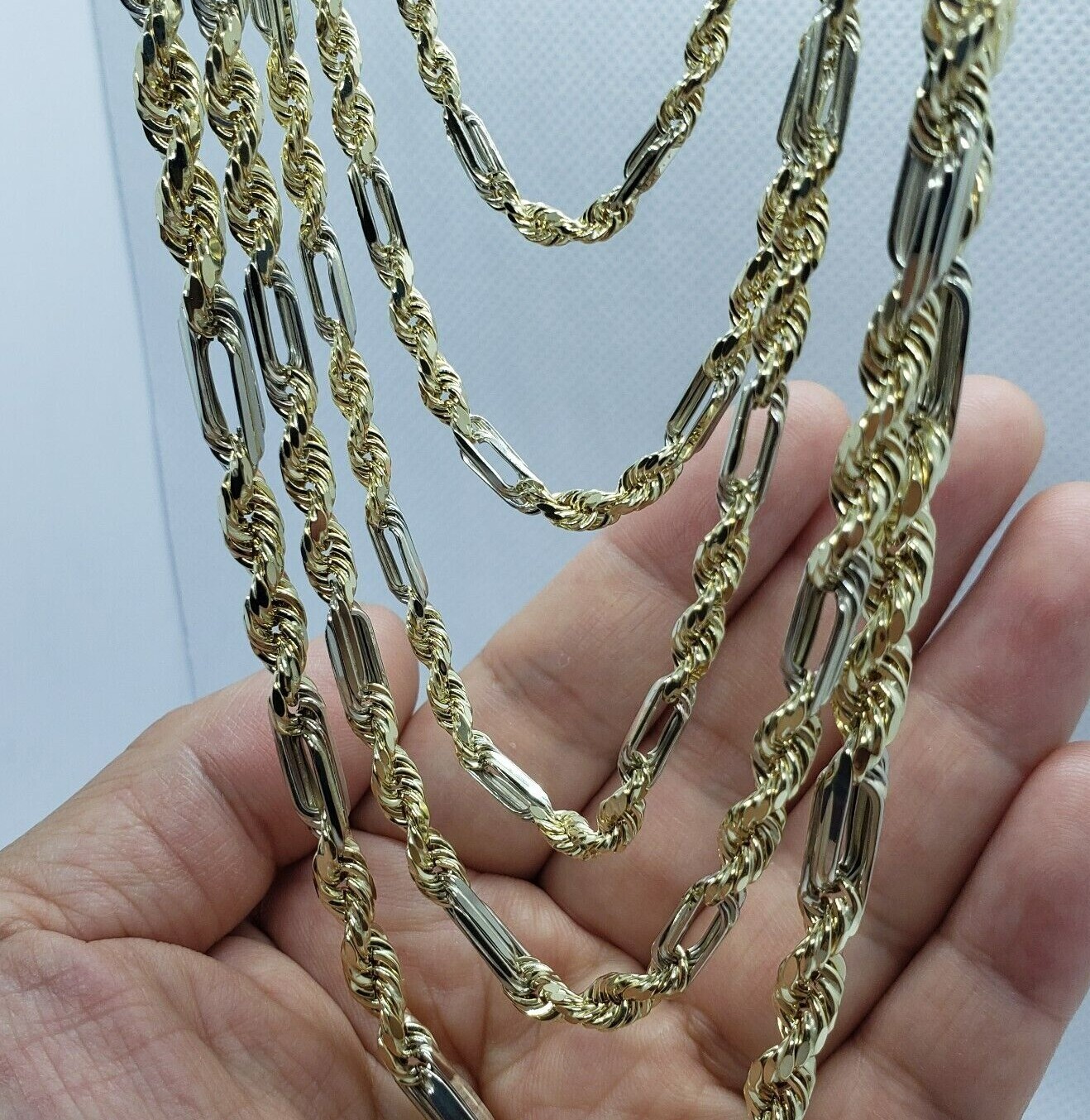 Authentic 14k Real Gold Two Tone Figarope Chain Necklace Lobster 3mm-6mm 18″-30″