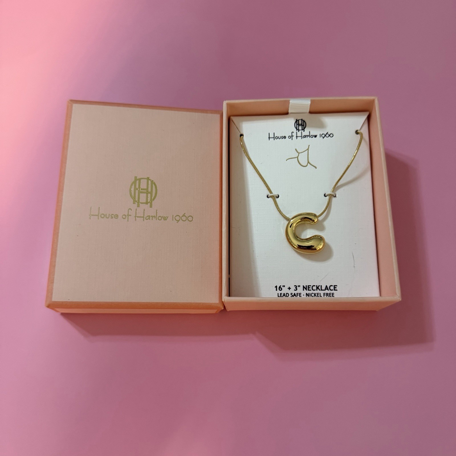 House Of Harlow 1960 Nickel Free Necklace With Initial C 16+3”