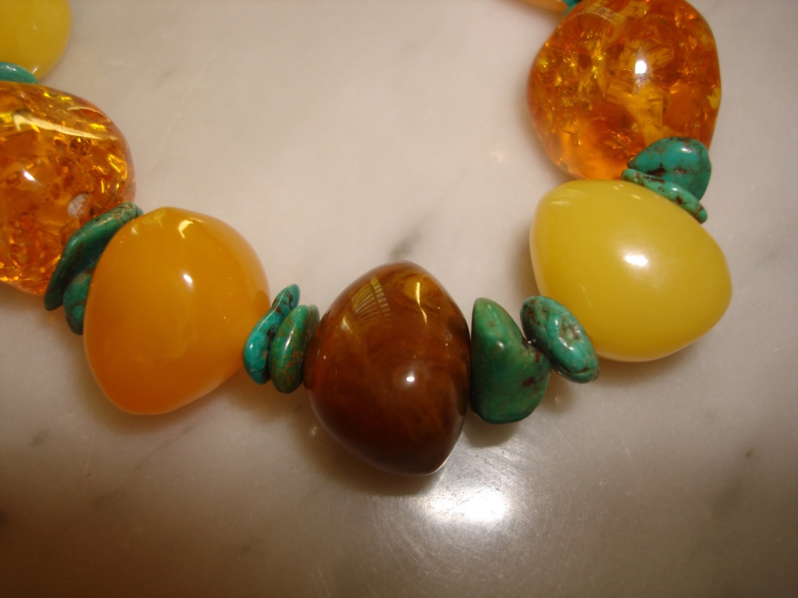 Vintage Navajo Baltic Butterscotch Amber Turquoise Nugget Bracelet