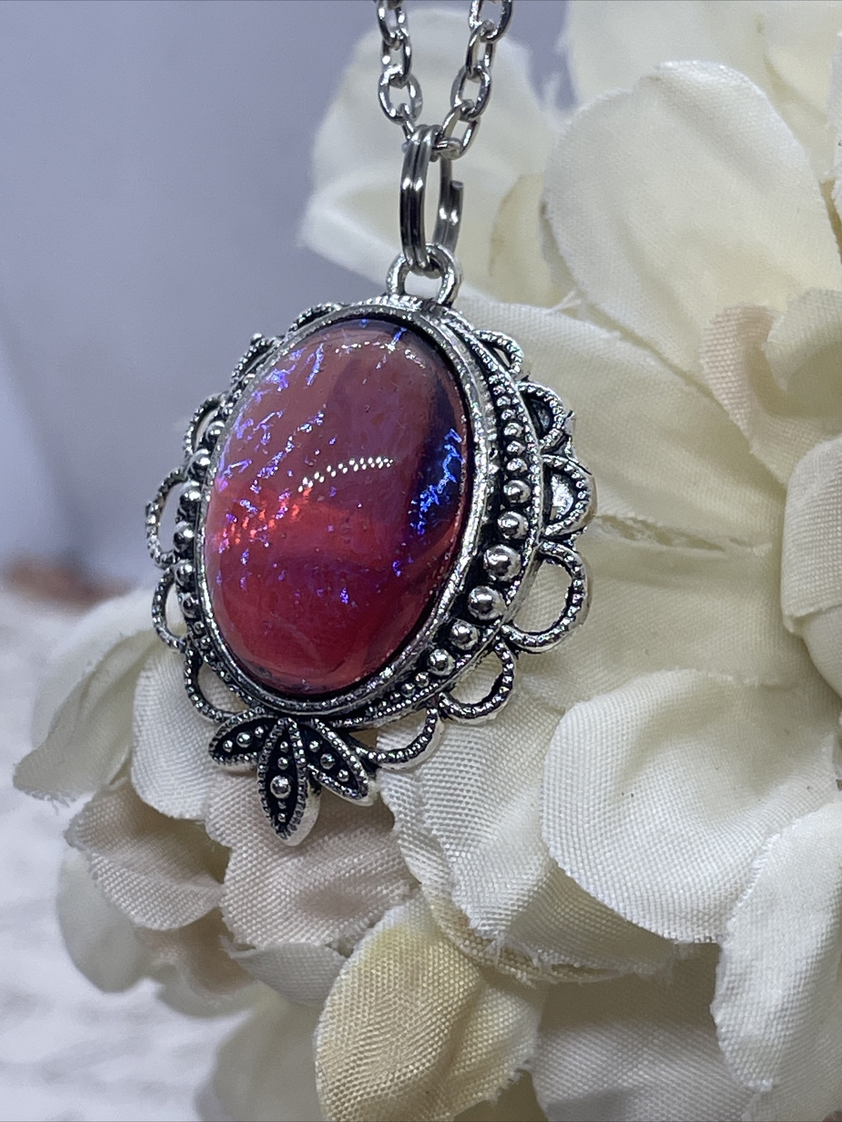 Mexican Fire Opal Dainty Necklace Pendant Anniversary Birthday Gift Mom Daughter