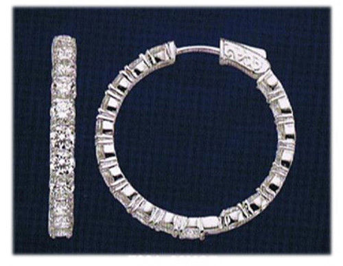 7.82 carat Round cut Diamond 14k White Gold Hoop Earring 52 x .15 ct, 1.25 inch