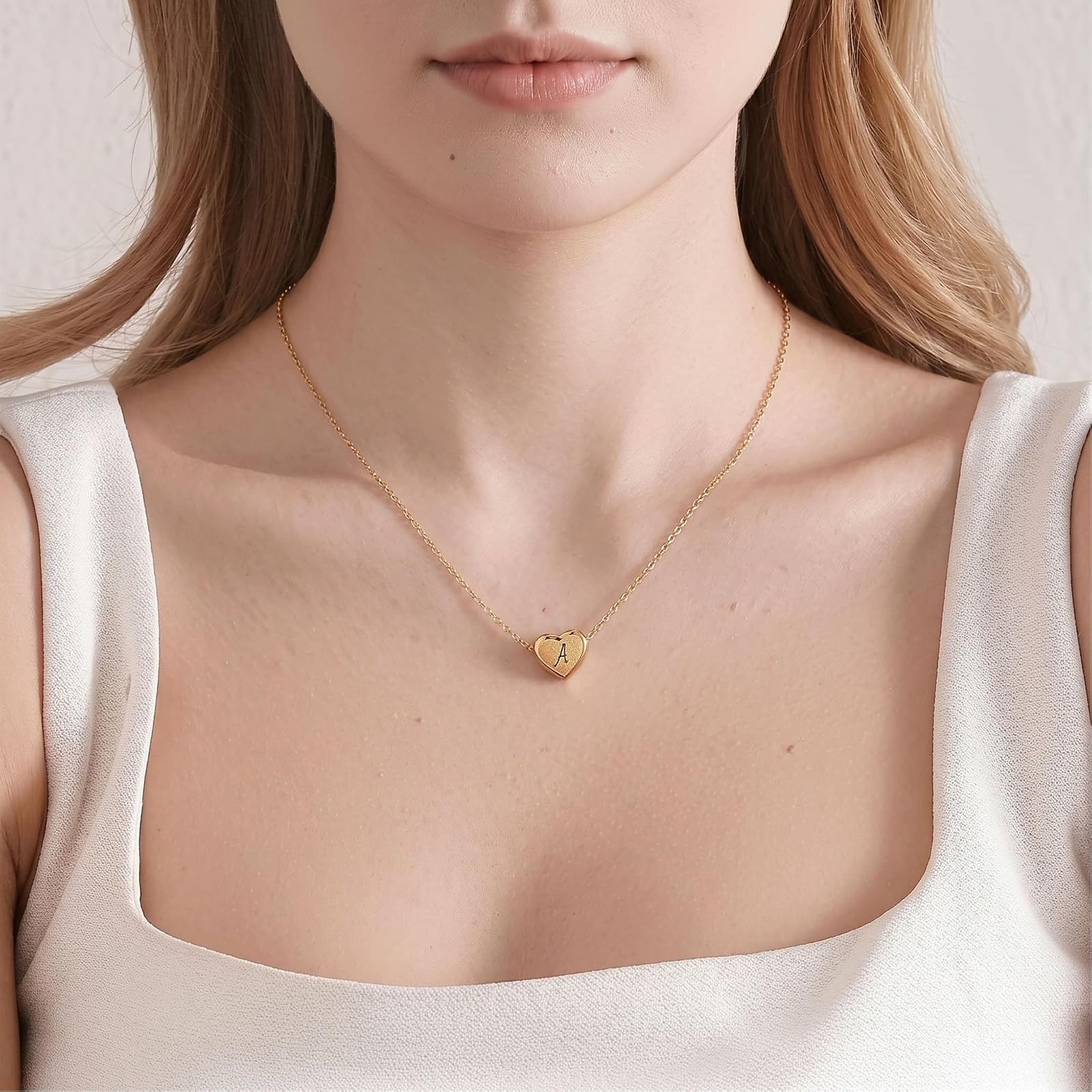 18k Gold Plated Heart Pendant Initial Necklace for Women Girls