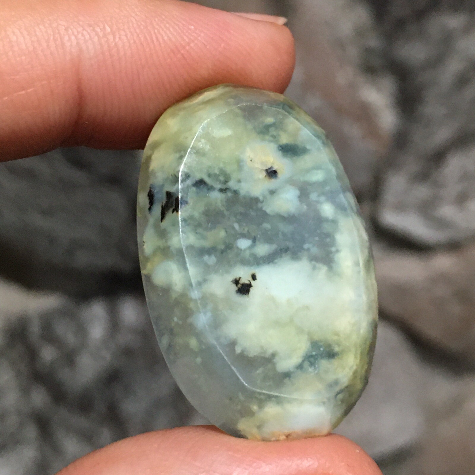 33.5×21.7×6.7mm Rare Aegean Green Opal Oval Faceted Cabochon Picture Stone
