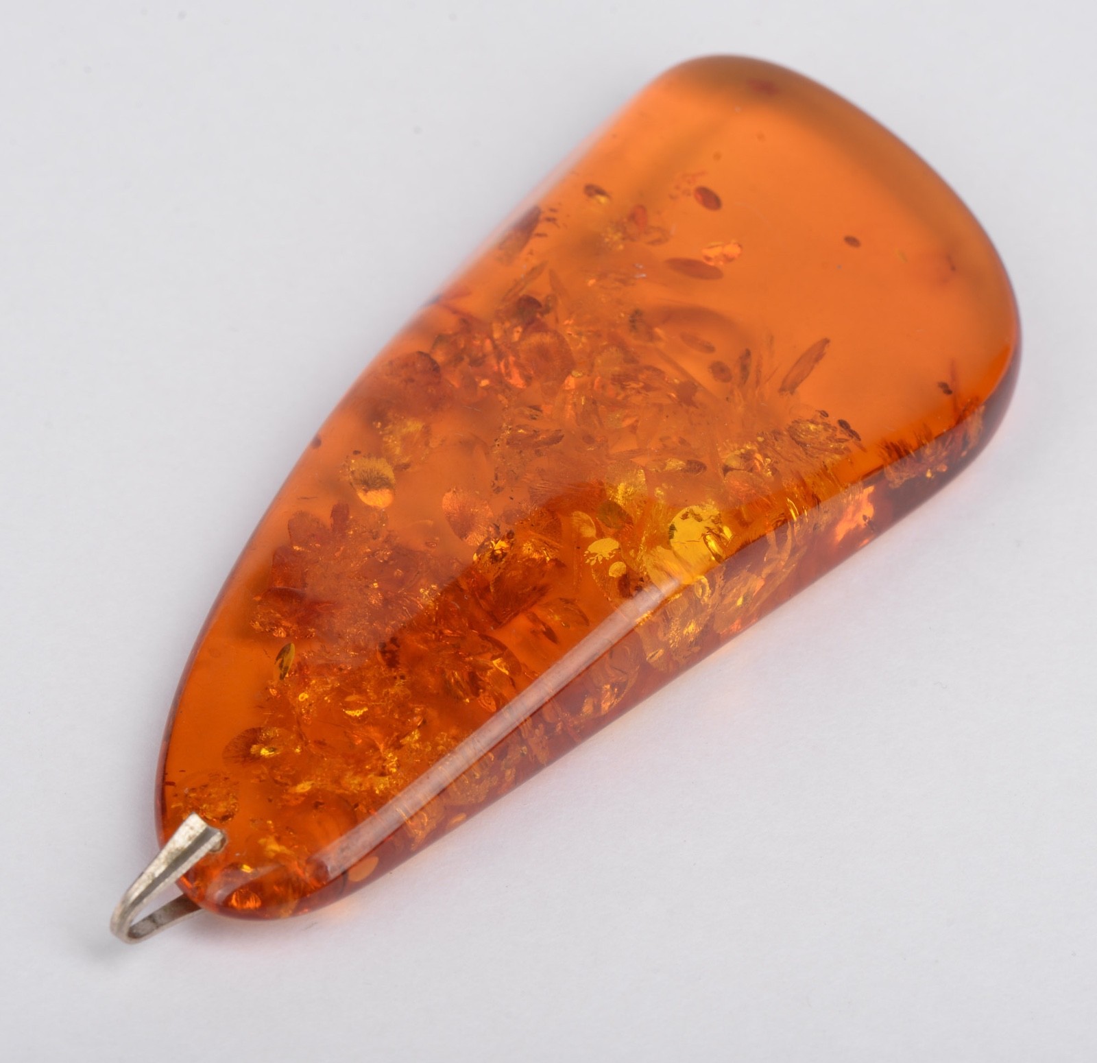 Large Amber Pendant Cognac Orange Freeform Teardrop 3.29in