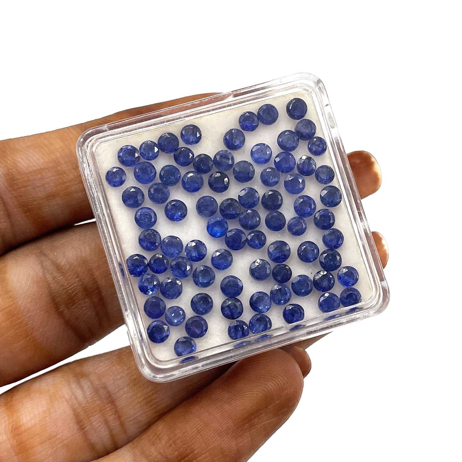Fissure Filled Blue Sapphire Round Cut 3 MM Lot 50 Pcs