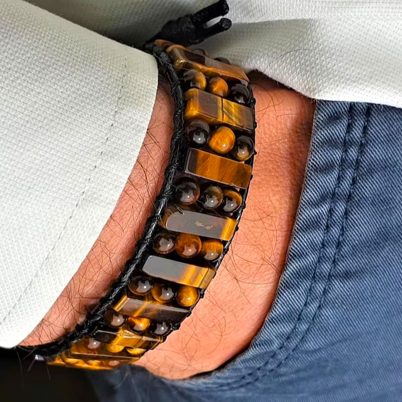 Tiger’s Eye Leather Braided Natural Stone Healing Powerful Women Men’s Bracelet