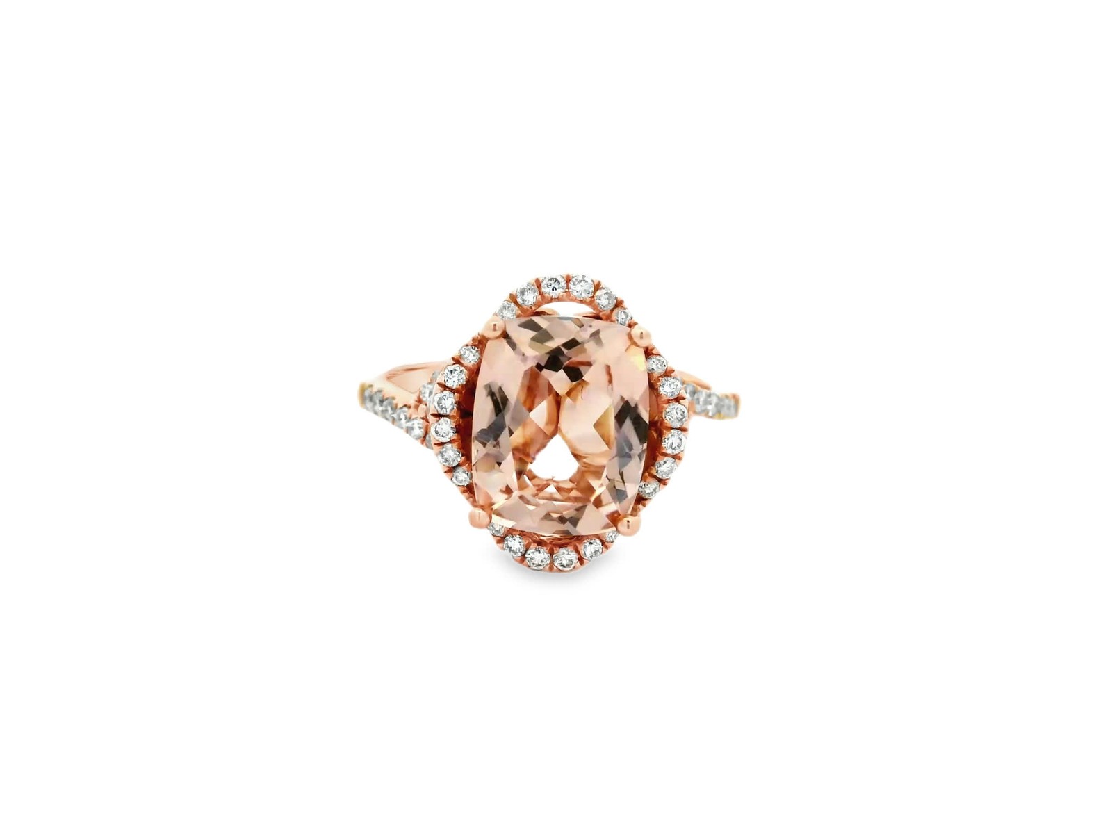 2.80ct Natural Morganite & Diamond Halo Ring, 14k Rose Gold, Size 7