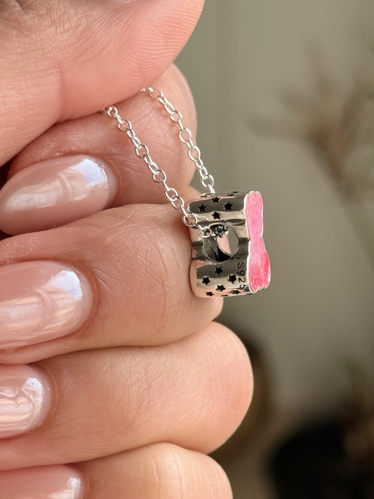 Authentic Sterling Silver 925 Pink teddy bear Necklace 🦋