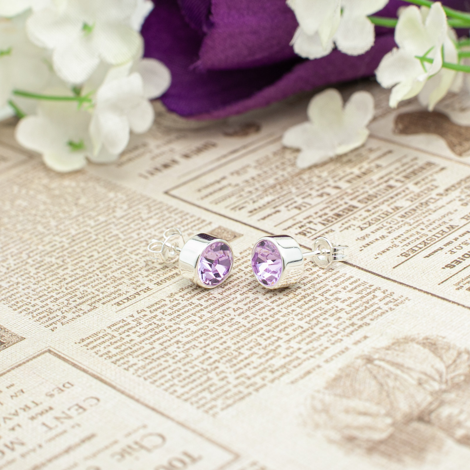June Birthstone Alexandrite Earrings, Light Purple Crystal, Gold or Silver Studs