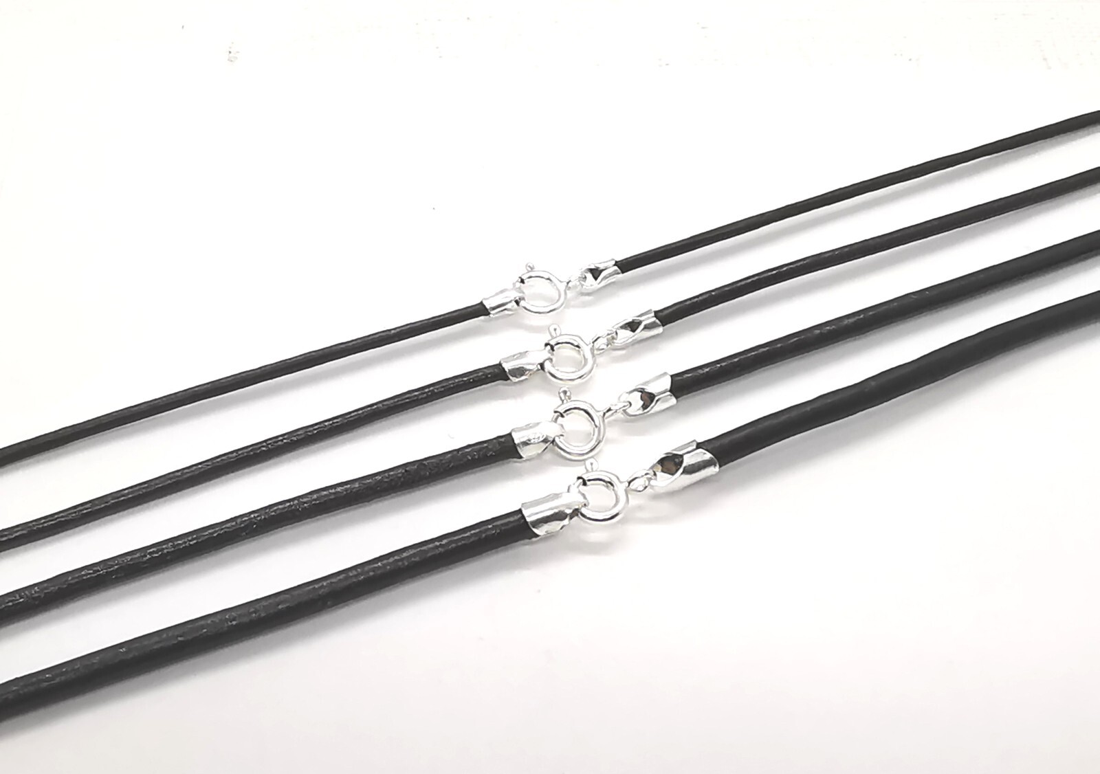 Black Genuine Leather Necklace – Sterling Silver Clasp. Choose Width & Length.