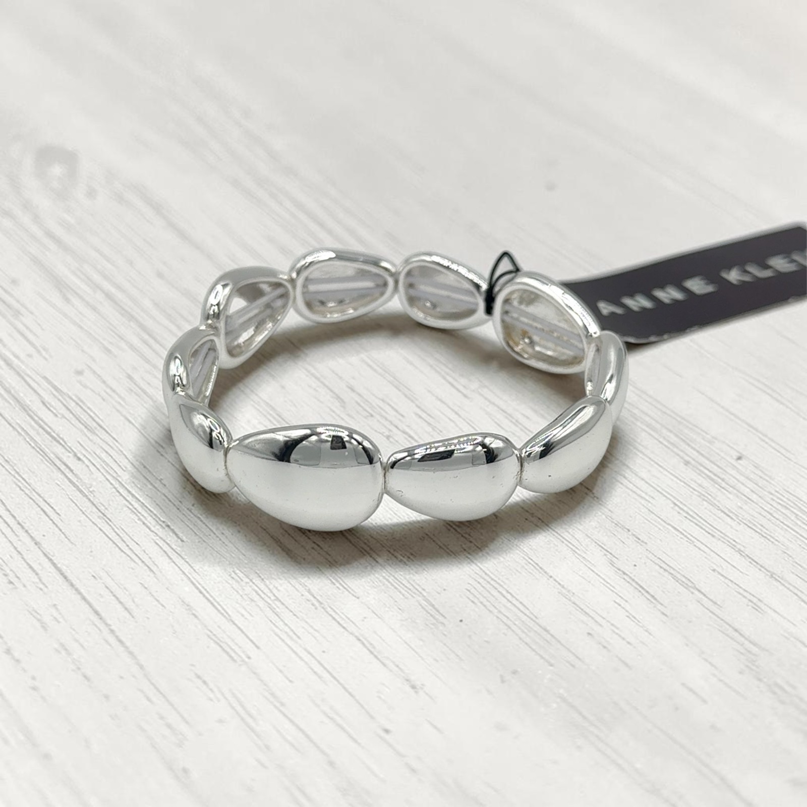 Anne Klein Silver-Tone Pebble Link Stretch Bracelet