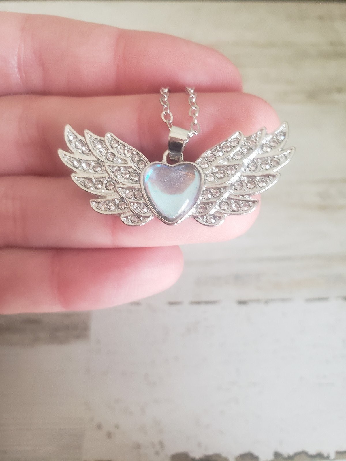 Wings necklace heart blue love jewelry angel cute girl gift pretty beautiful